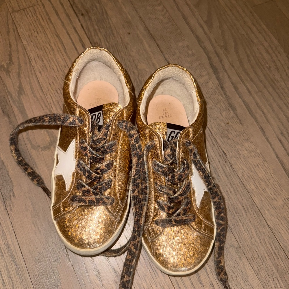 Golden Goose Gold and White Sneakers with Metallic Finish